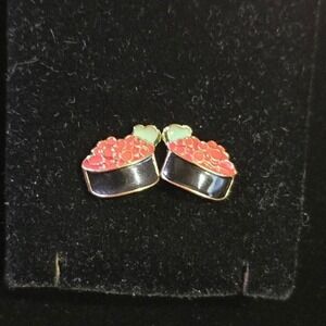 NEW set of mini enamel stud earrings sushi roe topped foodie wasabi foodie gift
